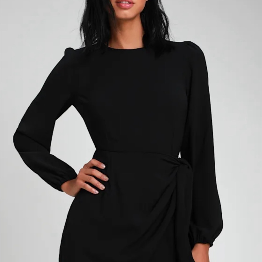 Lulu's Believe It or Knot Black Long Sleeve Dress